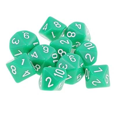 Image de Gazechimp 10pcs Dés à Jouer 10 Faces Dice D10 en Acrylique pour Jeux de Société Party Bar Vert Clair