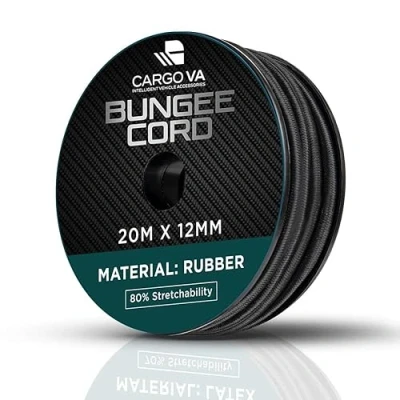 Image de CARGO VA Intelligent Vehicle Accessories Corde en Caoutchouc 12 mm 20 m Noir Extensible 70%, de Serrage Résistante aux Intempéries pour Remorque, Voile D&#039;ombrage, Bâche, etc