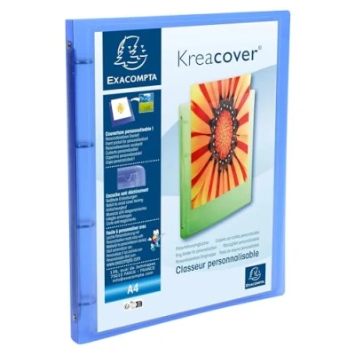 Image de Exacompta Kreacover Ref 51962E Classeur polypropylène Bleu 4 anneaux A4 15 mm Lot de 12