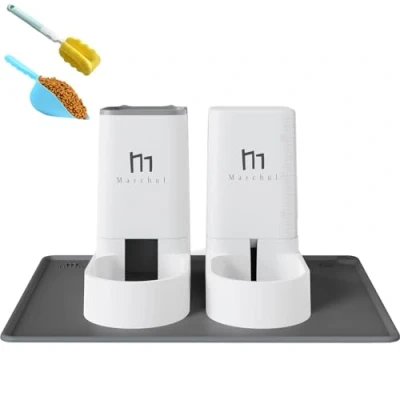 Image de Marchul Distributeur de Nourriture et d&#039;eau pour Chien Chat, 3.8L x 2 Pièces (mangeoire+arrosoir + Tapis)