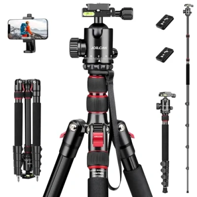 Image de JOILCAN 189cm Trépied Appareil Photo en Aluminium avec Monopode, Trepied Camera Léger Voyage 360 Rotule Ball Détachable &amp; Support de Téléphone pour Canon Nikon Sony DSLR, Charge Maximale 13.6kg