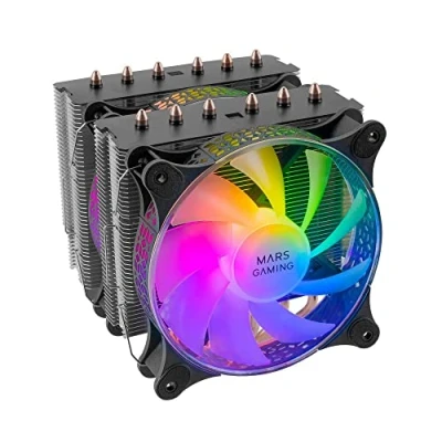 Image de Mars Gaming MCPU XT, Dissipateur CPU, Double Tour De Refroidissement, 6 Heatpipes HCT, TDP 300W, 2x Ventilateurs PWM 120mm ARGB, Noir