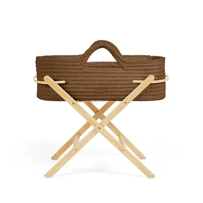 Image de Ickle Bubba Nova Couffin en crochet et support pliable Convient de la naissance à 9 kg, compact léger, comprend un matelas peluche, idéal pour les siestes maison ou voyage (fauve/blanc