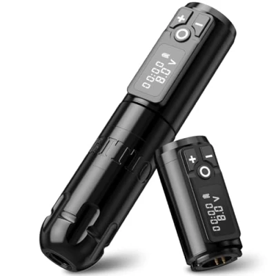 Image de Ambition Soldier Stylo à batterie rotatif avec supplémentaire, machine cartouche de tatouage, puissance sans fil 2400 mAh, moteur noyau, affichage numérique LED (noir polonais)