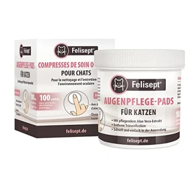 Image de Felisept Compresses De Soin Oculaire Pour Chats 100 pcs Le Nettoyage Et L&#039;Entretien L&#039;Environnement Détachantes Anti Larmes Chat Avec Un Extrait D&#039;Aloe Vera