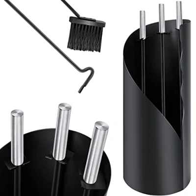 Image de KESSER® Serviteur de cheminée Set 4 ustensiles pour haute qualité composé pièces : balai, pelle, tisonnier, pince, support en acier, noir