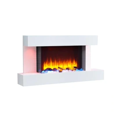 Image de RICHEN Cheminée électrique Aidan Foyer Mural avec Effet de Flammes 3D Chauffage 2000W, éclairage LED à Fixation Murale télécommande, minuteur &amp; Thermostat Blanc