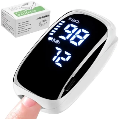 Image de Oxymétre de Doigt,Oxymètre pouls,Saturometre Oxymetre,Mesure Précise la Saturation en Oxygène dans le Sang,Moniteur Fréquence Cardiaque,Écran LED Mesure SpO2 et PR(Blanc noir)
