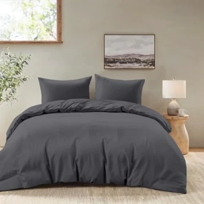 Image de Dreamzie Housse de Couette 155x220 cm avec 2 Taie Oreiller 80x80 Gris Foncé Parure Lit Adulte en 100% Microfibre Certifié sans Produits Chimiques (Oeko TEX)