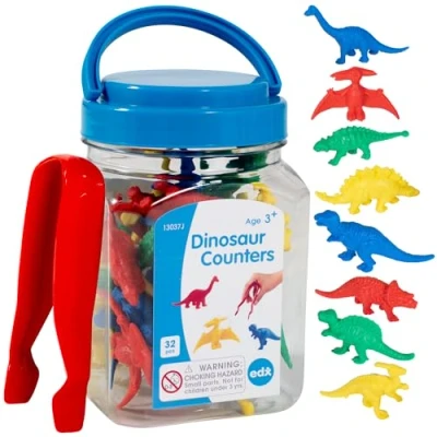 Image de edx education Compteurs dinosaures Mini bocal Apprendre le comptage, les couleurs, tri et séquençage Math Manipulative 13037