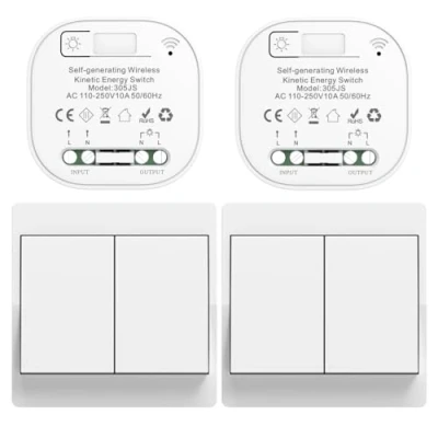 Image de Cerhot EU interrupteur sans fil piles kit autoalimente va et vient pile radio a distance eclairage domestique wireless switch (EU 2Gang 2V2 a)