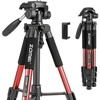 Image de Q111 Trépied Smartphone, 140cm Trepied Voyage Appareil Photo avec Support de Téléphone et Sac Transport pour DSLR DV Caméra Smartphone (Rouge)