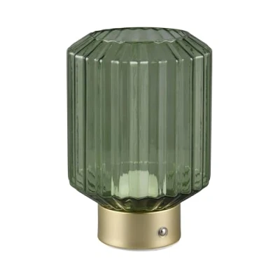 Image de Reality Leuchten Lampe à poser LED rechargeable Lord, laiton/vert, hauteur 19,5 cm, verre