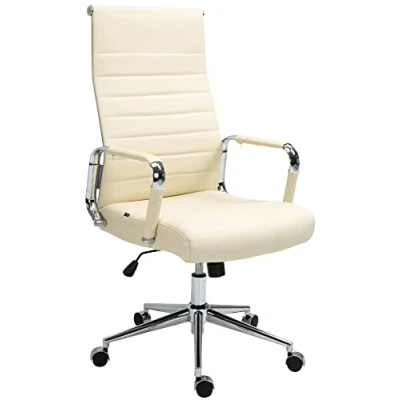 Image de CLP Chaise De Bureau Kolumbus en Véritable Cuir I Fauteuil Réglable Hauteur Pivotant Piètement Mécanisme A Bascule Intégré, Couleur:crème