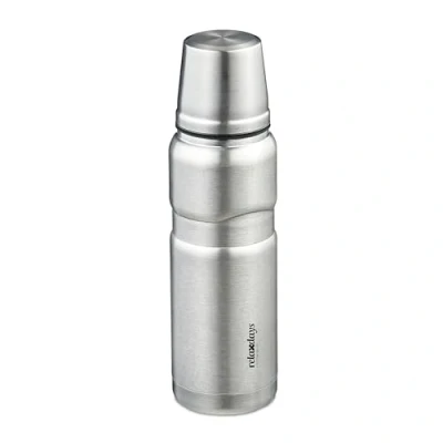 Image de Relaxdays Gourde en acier inoxydable anti fuites boissons chaudes &amp; froides ouverture isotherme gobelet argenté