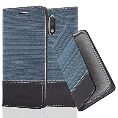 Image de cadorabo Housse Compatible avec Motorola Moto G4 / Plus en Bleu FONCÉ Noir Étui de Protection Fermeture magnétique, Fonction Support et Compartiment pour Carte