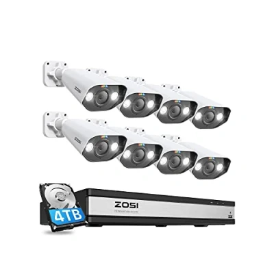 Image de ZOSI 4K PoE Kit Caméra de Surveillance, 16CH 5MP 4TB NVR avec 3K PoE, Audio Bidirectionnel, Vision Nocturne Couleur, Détection Personne/Véhicule, Accès à Distance, Enregistrement 24/7