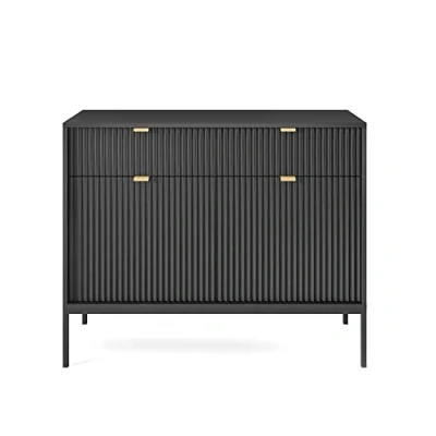 Image de Commode à deux portes VELLORE 104 cm noir avec pieds dorés
