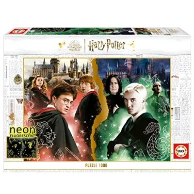 Image de Educa 1000 Harry Potter Neon, Puzzle spectaculaire de pièces phosphorescentes pour Adultes. Colle Fix Incluse. A partir 14 Ans (19489)