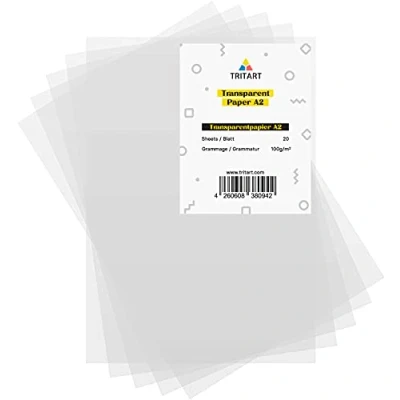 Image de Tritart Lot de 20 Feuilles papier transparent imprimable blanc format A2 calque parchemin à imprimer 100 g/m² architecte