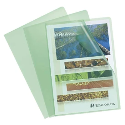 Image de Exacompta Réf. 58523E Sachet de 100 pochettes coins En polypropylène grainé Epaisseur 12/100ème Dimensions : 22x31cm Format à classer A4 Coloris vert