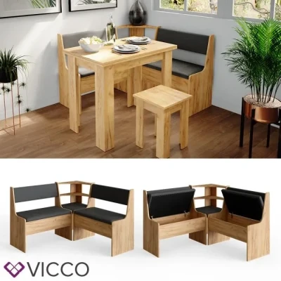 Image de Vicco Banquette d&#039;angle Salle à Manger Roman, Chêne de Force doré/Anthracite, 120 x cm