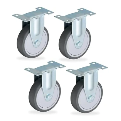 Image de Relaxdays roulettes Fixes, Lot de 4, 100 mm, 400 kg, TPR, Plaque en Acier, roulement à Billes, sans Bruit, Gris/argenté