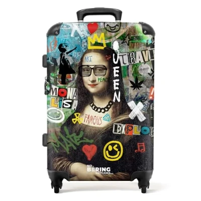 Image de NoBoringSuitcases.com Valises, Valise Soute, Grande Valise, Serrure TSA, Soute 23kg, Rigide, Avion, Taille M, (67cm 72L), (Graffiti Beige)