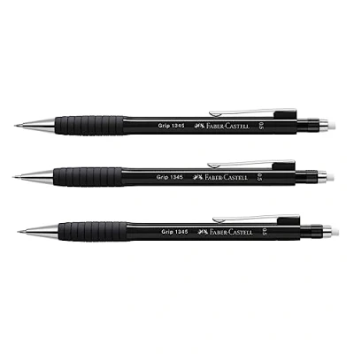 Image de FABER CASTELL 205023 GRIP 1345 Lot de 3 porte mines Noir Dureté B Épaisseur la mine 0,5 mm avec gomme intégrée