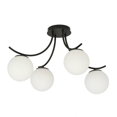 Image de Emibig Boston Plafonnier Globe Noir à Bras Multiples avec Abat Jour en Verre Blanc, 4x E14