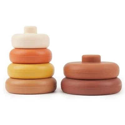 Image de Bieco silicone Cubes Empilables bebe &quot;Chocolate Bliss&quot; Bagues pyramide jouet 6 mois jeux sensoriel cube bébé jeu