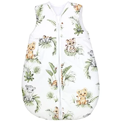 Image de TupTam Gigoteuse Bébé tout au long de l&#039;année, certifiée OEKO TEX, 2.5 TOG, sans manches, rembourrée, Safari/Lion/Marron/Feuilles/Vert, 92 98
