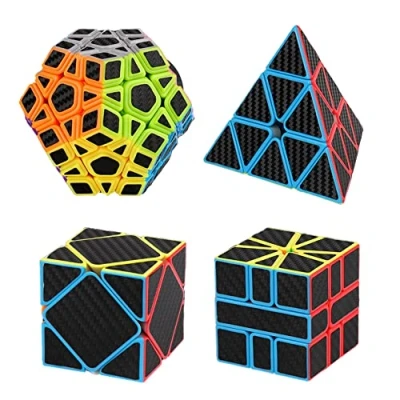 Image de 4x Cube Magique Meilong Moyu Cubing Classroom Fibre de Carbone Pyraminx, Skewb, Megaminx, Square, Adhésif Antidérapant avec Rotation Plus Rapide, Facile et Doux, Puzzle 3D, Débutants Professionnels