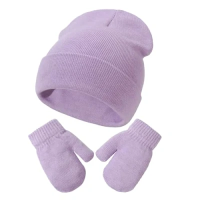 Image de DRESHOW Ensemble Bonnet Beanie et Moufles D&#039;hiver Set pour Bébés Enfants Chapeau Gants Tricotés Chauds 2 Ans 5 Filles Garçons