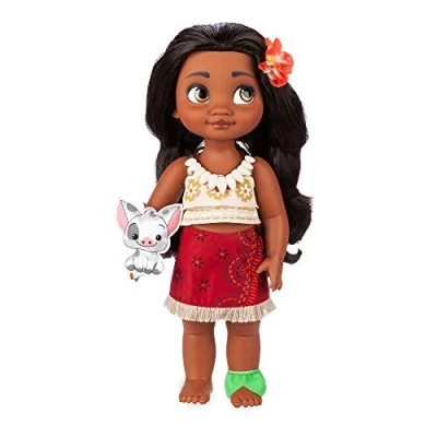 Image de Disney Animator Collection Moana Poupée à collectionner avec cheveux réalistes, tenue et peluche rembourrée en satin Pua pour enfants partir de 3 ans 39 cm