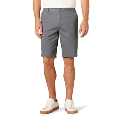 Image de Amazon Essentials Short Chino Stretch Confortable sans Pince Coupe Ajustée Entrejambe 28 cm Homme, Charbon, 38W