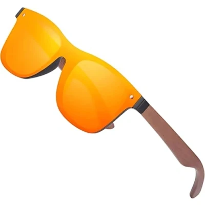 Image de KINGSEVEN Lunettes De Soleil En Bois pour Homme Et Femme I Polarisées Mixtes avec Monture Noyer Protection Uv400 Verres Miroir À La Mode Sans Cadre 5504 Orange