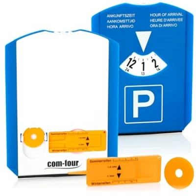 Image de com four® 2X Disque de stationnement avec grattoir à Glace, lèvre en Caoutchouc et Puce Caddie jauge Bande roulement parcomètre Plastique (02 pièces Puce+Couteau profilé)