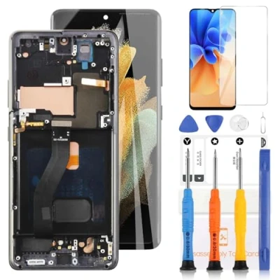 Image de LADYSON OLED Écran LCD pour Samsung Galaxy S21 Ultra 5G SM G998B G998B/DS G998U G998W Remplacement de l&#039;écran Tactile Digitizer Assemblée avec Outils(Noir cadre)