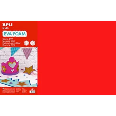 Image de APLI 13434 Pochette de 10 feuilles mousse EVA Couleurs Assorties : rouge, jaune, gris, noir, orange, violet, peau, blanc, vert, bleu.