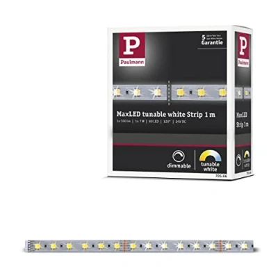 Image de Paulmann 70566 SmartHome MaxLED Tunable White Strips INCL. 1x6,2W gradable Argent Barre Lumineuse Plastique Bande LED 3000K, Matière, 6.2 W, Strio, 1m