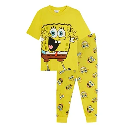Image de SPONGEBOB SQUAREPANTS Pyjama pour enfants avec t shirt à manches courtes garçons et filles, jaune, 7 8 Years
