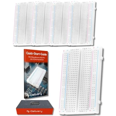 Image de AZDelivery 5X MB 102 Mini Breadboard 400 Pin avec 4 Barres d&#039;alimentation Compatible Arduino et Raspberry Pi incluant Un E Book!