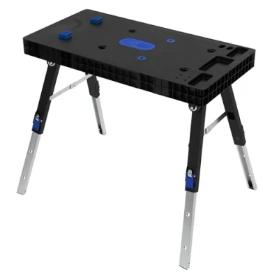 Image de ECD Germany Établi Multifonctionnel Pliable 5 en 1, 94x48x80 cm, Mobile, 150kg, Table de Travail d&#039;Atelier Réglable Hauteur, Échelle Imprimée &amp; Indications d&#039;angle, Chariot à roulettes