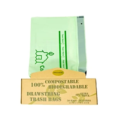 Image de sacs poubelle compostables de qualité supérieure Drownstring, biodégradables 6 L/10 L/30 L fabriqués à partir plantes avec certificat EN13432 pour la maison et cuisine dans une
