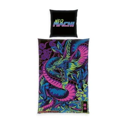 Image de Herding Parure de Lit Dragon Neomachi, Taie d&#039;oreiller 80 x cm avec fermeture éclair et motif réversible, Housse couette 135 200 cm, éclair, 100% coton/renforcé