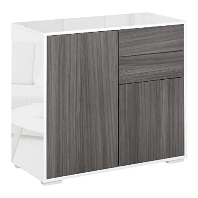 Image de HOMCOM Commode Buffet Meuble de Rangement 2 tiroirs Portes avec étagère 79 x 36 74 cm Gris