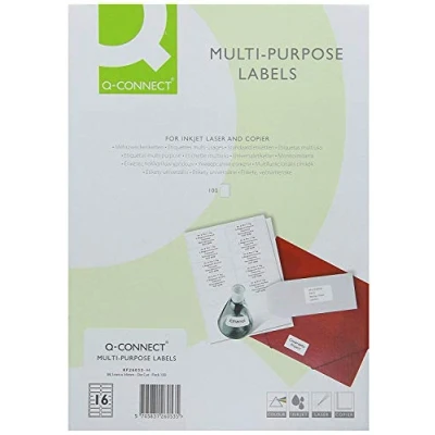 Image de Q Connect 99.1x34mm 16 par A4 Feuille multi usage Etiquette Blanc (Lot de 100)
