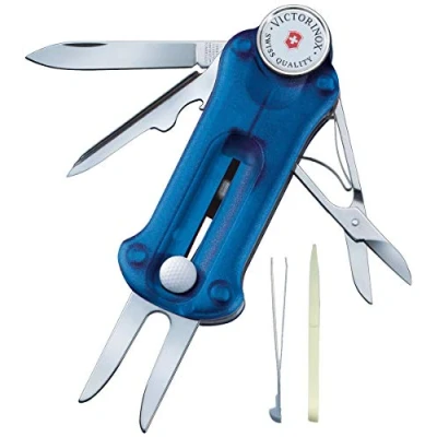 Image de Victorinox Golf Tool, Multitool de Poche Suisse, 10 Fonctions, Marque Balle, Relève Pitch, Bleu Transparent