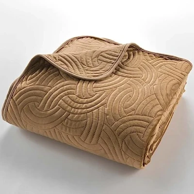 Image de douceur d&#039;intérieur, Couvre Lit Matelassé (220 x 240 cm) Solange Chamois, Velours Uni